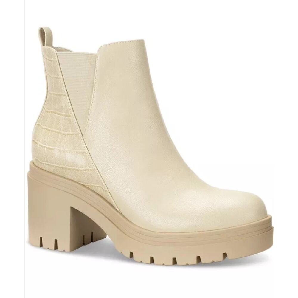 NEW Sun + Stone Women Veronikaa Faux Leather Chelsea Ankle Boots Size 9.5M Beige